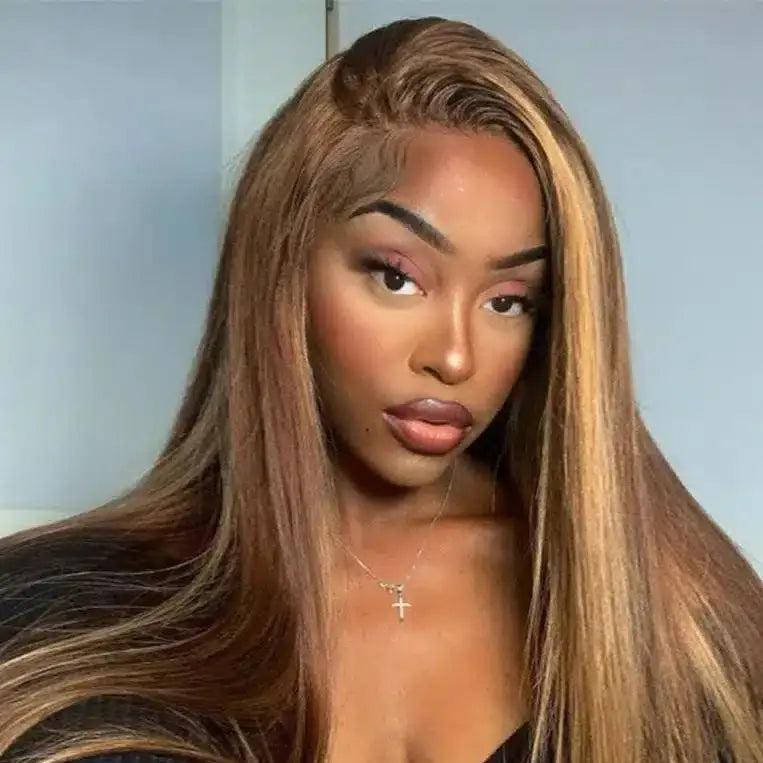 13x4 Full Frontal Straight Piano Lace Wig Pre-Plucked Hairline, Human Hair (Ashley Unit) Moriry