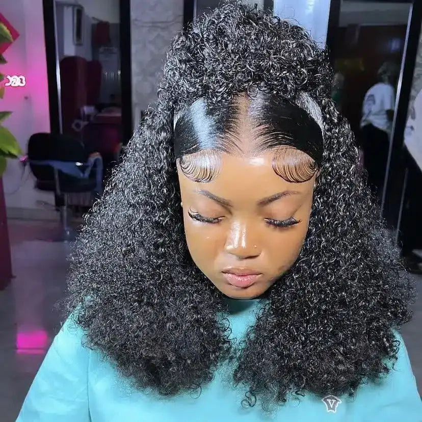 Person with styled hair in a salon setting