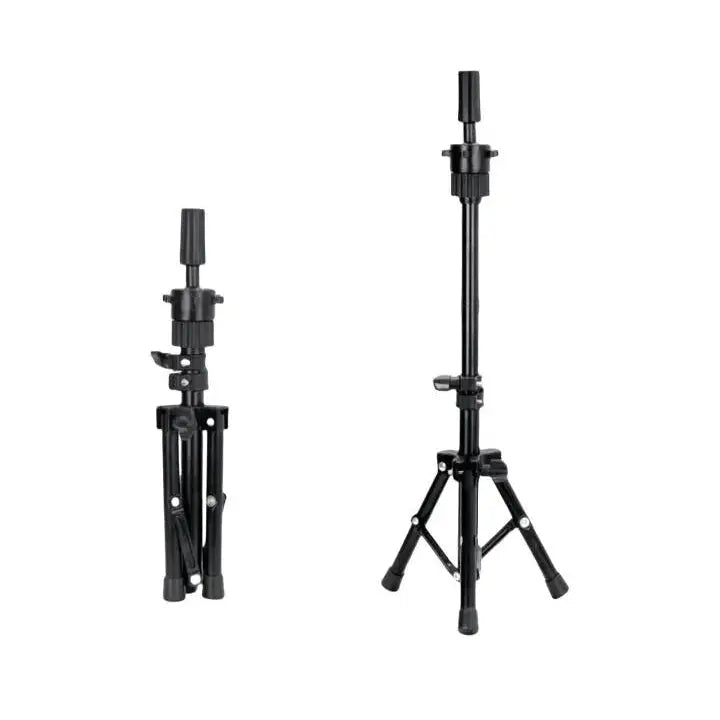 Two black adjustable stands on a white background