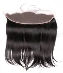 Black hair extension with a clear lace front on a white background